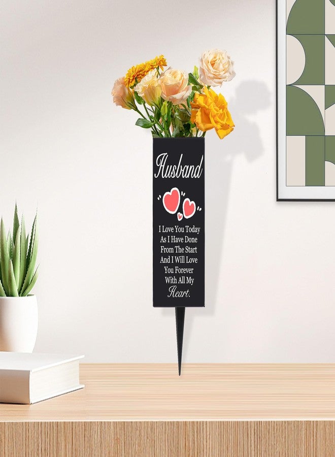 Oooct Husband Cemetery Vases for Grave, Metal Cemetery Grave Flower Vase with Stake, Husband Grave Cemetery Decorations, Metal Memorial Grave Markers, Graveside Decor Sign for Grave Outdoor Yard - Image 4